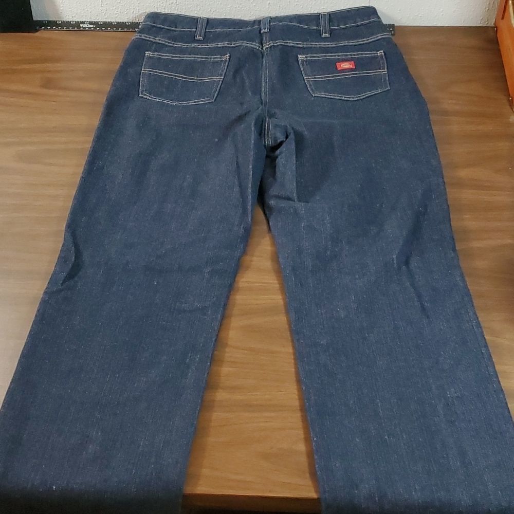 Dickies Red Plaid‎ Flannel Lined Dark Wash Straight Leg Denim Jeans 10 Tall - Picture 11 of 12